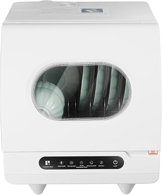 110V Counter Top Dishwasher Home White Small Portable Dishwasher Compact Mini Tabletop Dishwashers with Inlet & Drainage Pipe for Apartments & RVs US Stock
