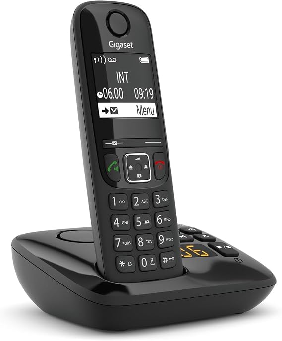Gigaset AS690A Easy to Use Cordless DECT Home Digital Telephone with Answering Machine, Speakerphone, Nuisance Call Block - Black/Grey (Single Pack)