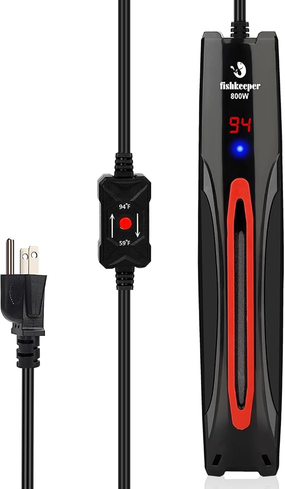 fishkeeper 800W Adjustable Submersible Aquarium Heater, 40-220 Gallon | PID Electronic Smart Thermostat, Out-of-Water/Run-Dry/Overheat/Low-Temp Safety Protection, Fish Tank Heater