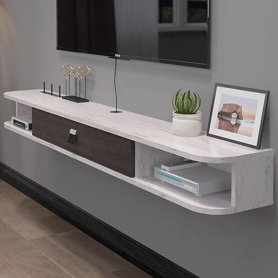 Floating TV Stand, Wall Mounted Entertainment Center TV Shelf, Cabinet Shelves Mesa flotante para tv, Media Wall Entertainment Center for Under TV, Floating TV Console(White,100CM/39.3IN)