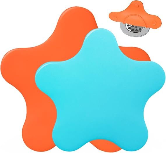 2 Pack Bathtub Stopper Tub Drain Plug Stopper, Adorable Universal Silicone Bath Drain Cover, Beautiful Starfish Illustration (Orange Large Blue Small)