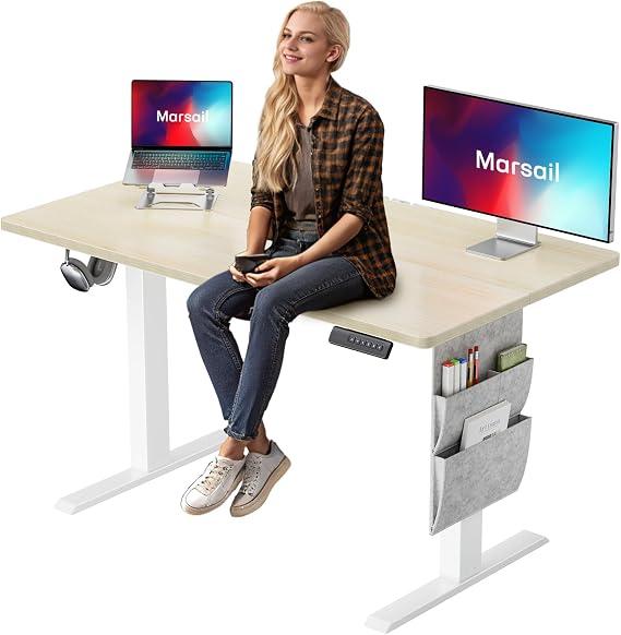 Marsail Standing Desk Adjustable Height Home Office Desk,48x24 Inch Electric Standing Desk, Stand up Desk with Storage Bag,Headphone Hook for Computer Workstations Desk 4 Memory Preset