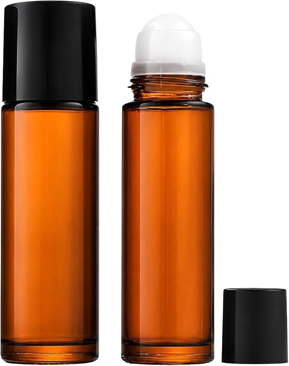 50ml ガラスエッセンシャルオイルローラーボトル 詰め替え可能 ロールオン容器 漏れ防止 旅行用空のボトル用 2個