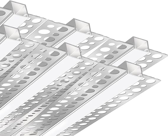 Plaster-in Drywall LED Profile, 6 Pack 3.3ft/1M Aluminum LED Profile with Milky Diffuser for 9mm LED Strip, Trimless Plaster Aluminum Profile Channel for Ceiling and Wall [Energy Class G]