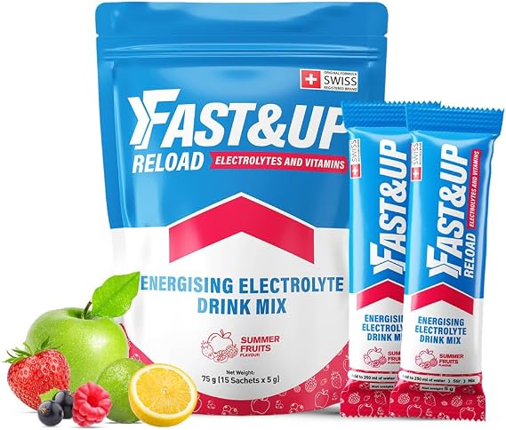 Fast&Up Reload Electrolyte Powder Drink Mix | 15 sachets | 5 Electrolytes & Vitamins for Instant Hydration & Energy |(Summer Fruits)