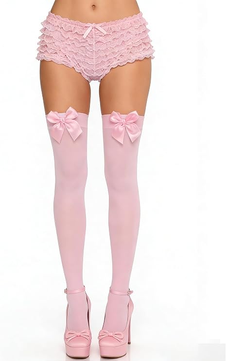 Avidlove Sexy Satin Bow Accent Opaque Thigh Highs Socks Long Stockings