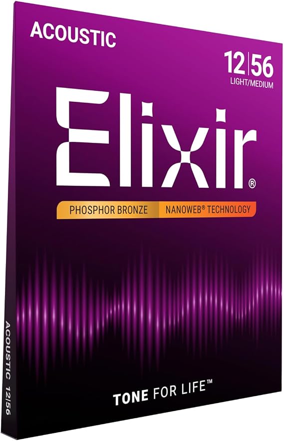 Elixir, Acoustic Guitar Strings, Phosphor Bronze, NANOWEB, 6-String, 12-56