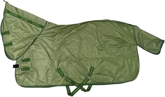 TuffRider Comfy Mesh Combo Neck Fly Sheet | UV Protection Horse Sheet with Neck Cover, 190 Grams Breathable Polyester Mesh - Sagramse/Tree Top - 66