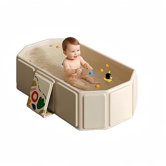 Baby Foldable Kids Bathtub for Infants to Toddler with Non-Slip Base,Easy Storage,Perfect for Small Spaces White