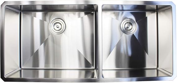 42 Inch Stainless Steel Undermount Double Bowl Kitchen Sink 15mm Radius Design