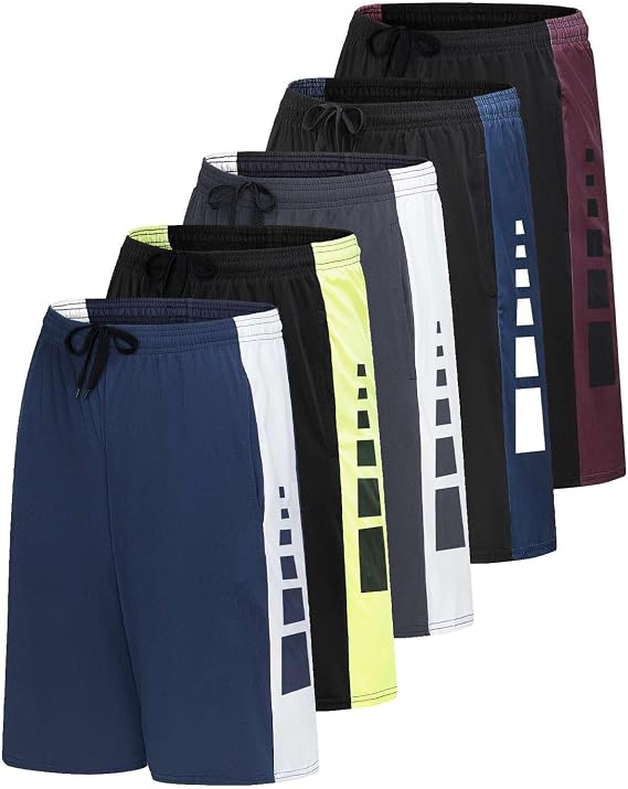 5 Pack Men's Dry Fit Basketball Shorts Gym Athletic Casual Workout Running
