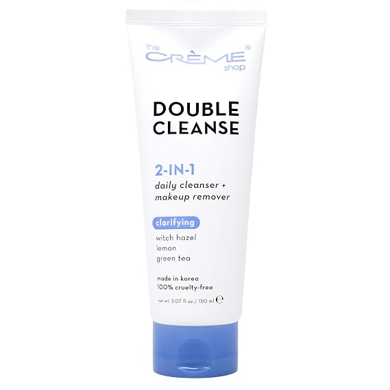 The Creme Shop Face Wash Double Cleanse 2 in 1 Facial Foam Cleanser | Witch Hazel + Lemon + Green Tea Daily Cleanser & Makeup Remover.