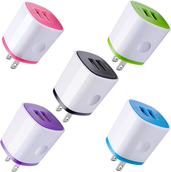 USB Charger Wall Plug, iPhone Charging Box,AndHot 5Pack Home Travel 2.1Amp