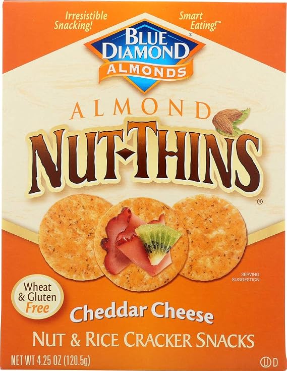 Blue Diamond Almond Nut-Thins Cracker Snacks, Cheddar Cheese, 4.25-Ounce Boxes (Pack of 12) ( Value Bulk Multi-pack)