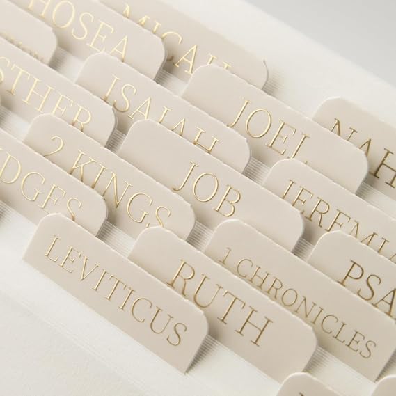 90 Pcs Gold Foil Bible Tabs Lettering Cream White Bible Index Tabs - Laminated Bible Journaling Supplies with Blank Tabs & Alignment Guide - Durable Book Tabs for Catholic & Standard Bibles