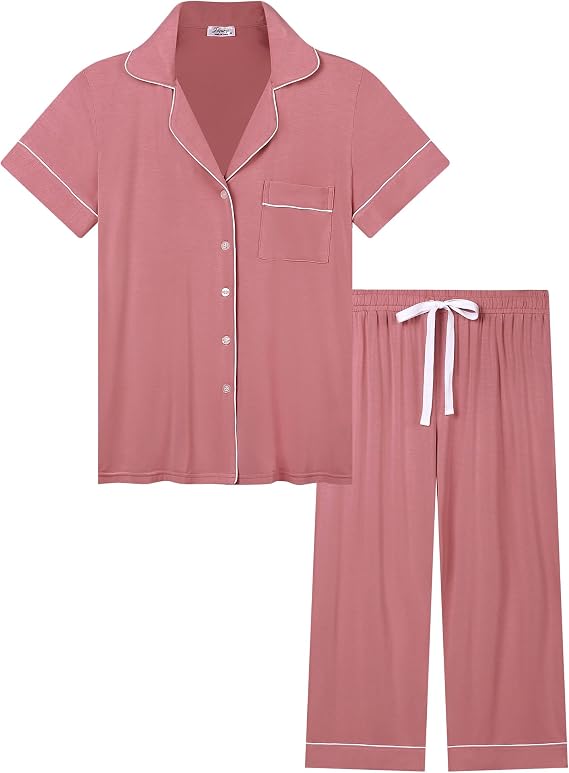 Joyaria Bamboo Viscose Pajamas for Women Cooling Button Up Capri Sleepwear