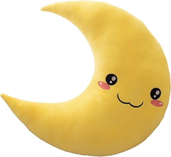 Moon Plush Toy, Cartoon Moon Shaped Stuffed Huggable Pillow Fluffy Plushie for Boys Girls Nap Gift Home Decor(Yellow,23CM/9IN)