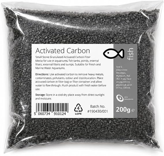 Intralabs Activated Carbon 200g - Small Charcoal Granules Fish Tank Filter Media Aquariums