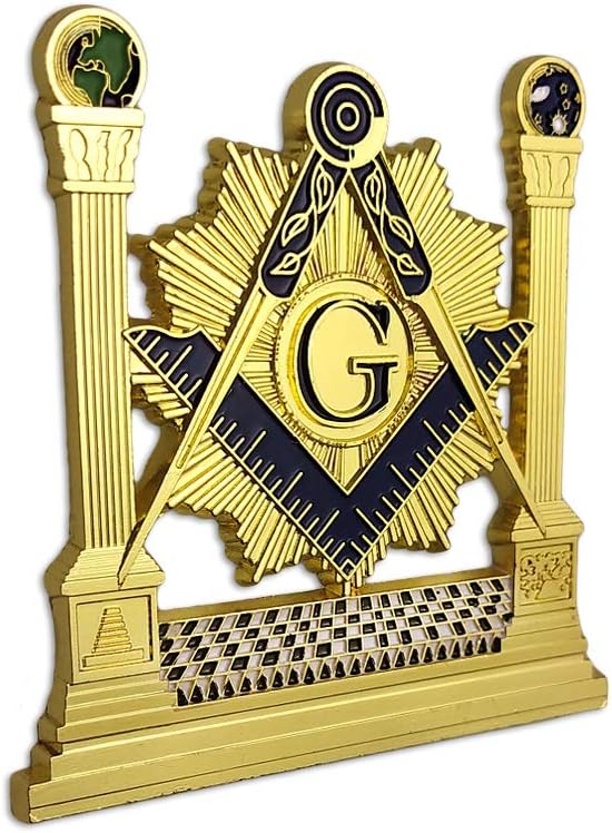 Masonic Car Emblem Altar Pillars Square & Compass Freemason Auto Badge