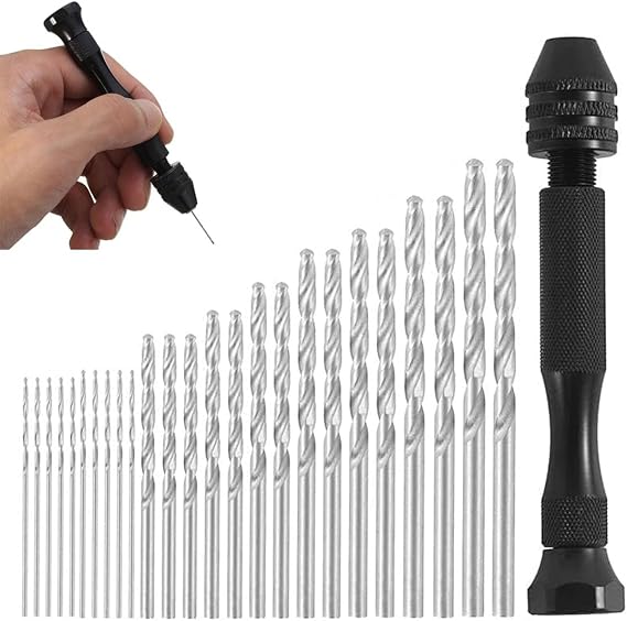 26'li El Matkabı Seti, Mini El Matkabı, Hassas Pin, Mengene, Elde Kullanılır 25 Spiral Matkap Ucu (0,5-3,0mm), Ahşap, Metal, Mücevher, Maket İçin, Kendin Yap