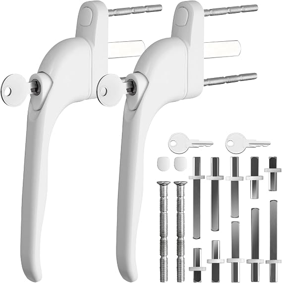 Neoteck 2Pcs White UPVC Window Handle Universal Espag Key Lock 5 Spindles