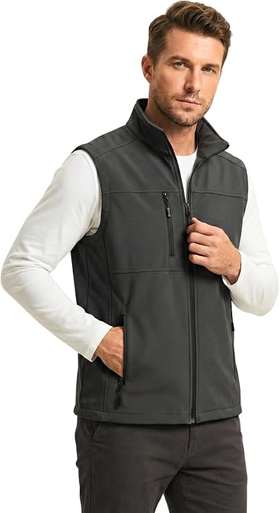 Erkek Yelek Softshell Su Geçirmez Tam Fermuarlı Cepli Normal Kalıp Spor Yelek