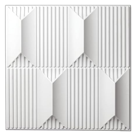 Art3dwallpanels 3D Wall Panels 19.7" x 19.7" PVC White, 12 Tiles