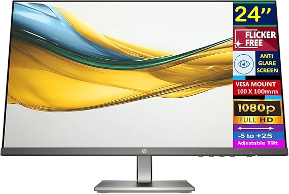 HP 24 inch Full HD IPS Monitor, Anti Glare, Flicker Free, VESA Mount (100 x 100 mm), VGA, HDMI, Black/Gray Color