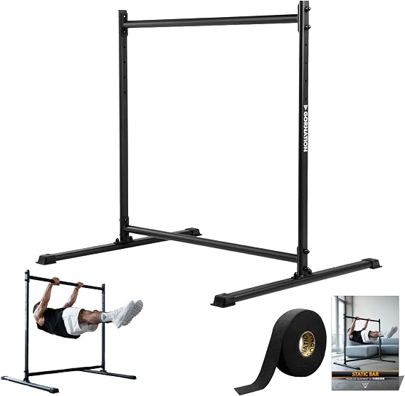 GORNATION Static Bar, Front Lever Bar mit rutschfesten Füßen, pulverbeschichtetem Griff, verstellbarer Höhe & einfacher Montage, Calisthenics & Fitness