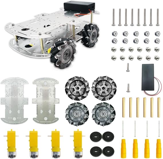 DIY メカナムホイールカーキット メタルシャーシとTTモータースマートロボット 4WD 全方向カープログラミングキット スピードエンコーダー付き Arduino/Microbit/Raspberry Pi用 15歳以上 組み立てられていない