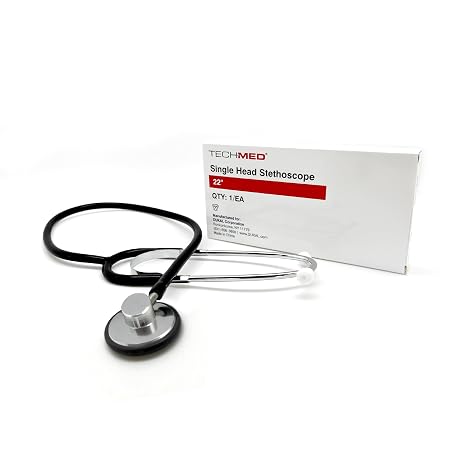 DUKAL 1200 Tech-Med Dual Head Stethoscope, 22" Tubing, Black