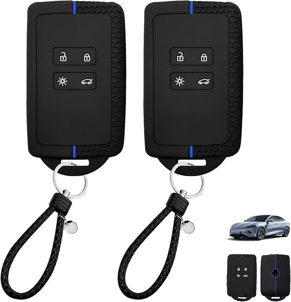 2 PCS 4 Button Car Key Card Case Compatible with Renault Clio Megane Koleos Kadjar Captur Espace Dacia Duster, Key Cover, Soft Silicone Keys Fob Protector, Blue Colour Card Case with Safety Lock