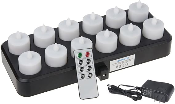 CD-RC-12RF-WW Wireless Inductive Rechargeable LED Electric Candles, Flameless Flickering Tea Lights with Remote Timer Controller, Set of 12, Warm White Color