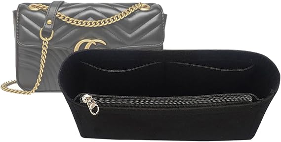 Lckaey Purse Organizer Insert Bag for marmont matelasse insert Single pack With zipper 2000Ablack-S