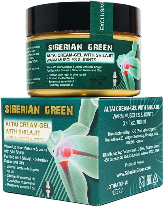 Siberian Green Altai Cream-Gel Warm Muscles & Joints with Shilajit Pine Nut Essential Oils Resin and Herbs 100ml