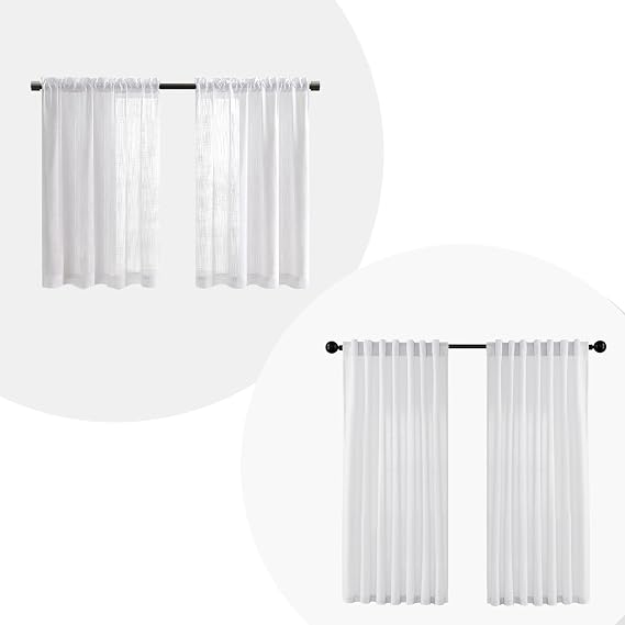 XTMYI White Linen Curtains 45 Inch Length Bundle with 24 Inch White Linen Textured Short Curtains for Bathroom Kitchen