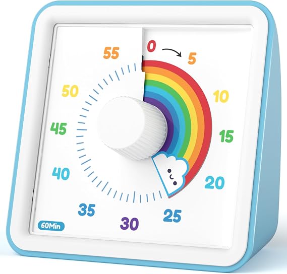 LIORQUE 60 Minute Visual Timer for Kids, Visual Countdown Timer for Classroom Office Kitchen with 'Rainbow' Pattern Design, Pomodoro Timer with Silent Operation (Batteries Included)