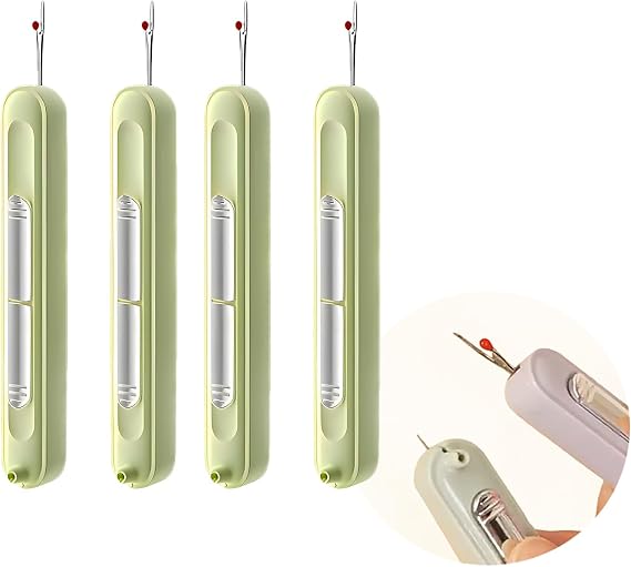 Elegant Dual-Function Sewing Tool Set: Featuring a Needle Threader and Stitch Remover, A Retractable Needle Threading Assistant for Hand Sewing, Knitting, Crafting, and Sewing. (Aqua 4-Pack)