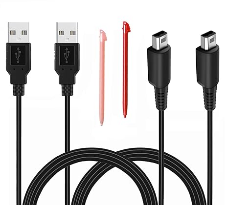 Nintendo 3DS / 2DS ile Uyumlu 2 Paket 4 ft USB Şarj Kablosu, Yeni 3DS XL/Yeni 3DS / DSi/DSi XL, 2 Stylus için Şarj Kablosu