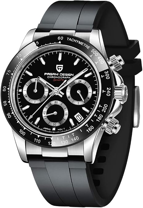 Pagani Design Luxury Men's Automatic Mechanical Watches Skeleton Dial Stainless Steel Rainbow Bezel Rubber Strap 100M Waterproof Sports Wristwatch