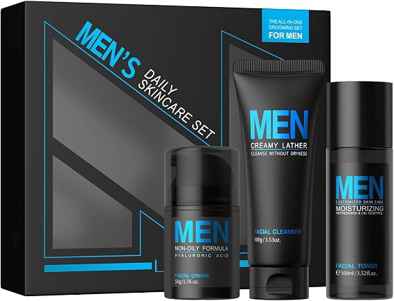Mens Skincare Gift Set - Cleansing Face Wash, Hydrating Toner & Moisturizer