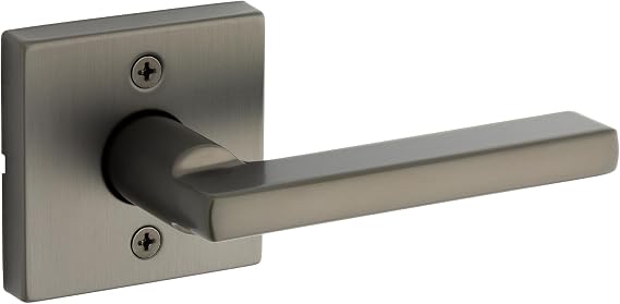 Kwikset Halifax Square Dummy Door Handle, Single Sided Lever for Closets, French Double Doors, and Pantry, Gunmetal Non-Turning Reversible Interior Push/Pull Lever