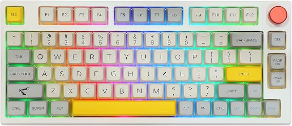 EPOMAKER TH80 Pro 75% Hot Swap RGB 2.4Ghz/Bluetooth 5.0/Wired Gaming Mechanical Keyboard, with 4000mah Battery, MDA PBT Keycaps, Knob Control for Windows/Mac PS5 PS4 Xbox(TH80 Pro, Wisteria Linear)