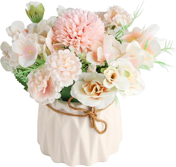 Yibaijia Artificial Flowers with Vase,Flower Ornaments For Living Room