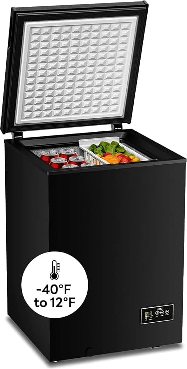 Electactic 3.5 Cu.Ft Chest Freezer, 7-Grade Ultra-Low Temperature (-40F-14F), Small Deep Freezer with Removable Basket Free Standing Top open Door Perfect for Home Dorm, Office, Kitchen (Black)
