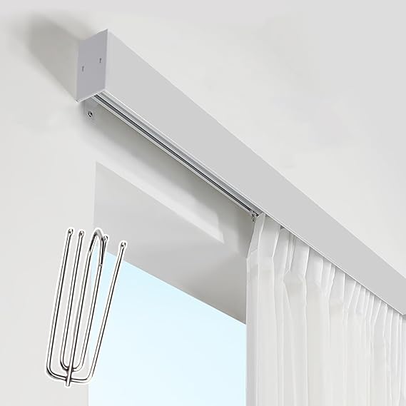 Perde Rayları Gömme Katlanır Perde Rayı, Kasnak Seti ile Tavan Ayırıcı Ray Braketi, Cumbalı Pencere/Balkon/Duş için Tek Çubuklar (Renk: Beyaz, /