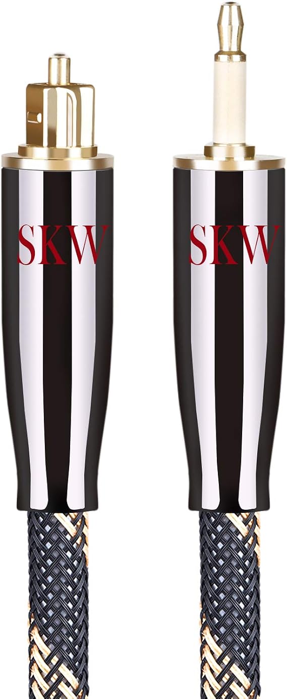 SKW Mini Toslink to Toslink Male to Male Optical Digital Audio Cable High-Reinforced Transparent Polymer Core Nylon Braided 3.2ft (1M)