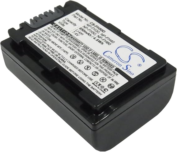 Replacement Battery for HDR-SR5 DCR-DVD810 DCR-HC20 DCR-DVD405 DCR-SR65 DCR-HC52 DCR-HC23E DCR-DVD110E DCR-DVD703 HDR-CX6 DCR-SR45 DCR-SR42E DCR-HC30E, NP-FH50 NP-FH60 NP-FH30 NP-FH40 battery 650mAh