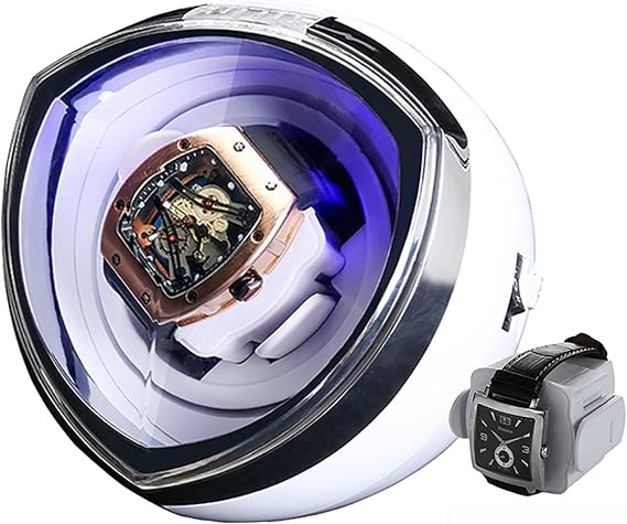 Rotating Watch Box for High-End Automatic Watches, Single Watch Winder for Automatic Watches with Silent Japanese Motor(White)