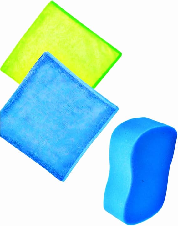 Kyrotech 3’lü Araç Temizlik ve Detay Bakım Seti, 2’li Mikrofiber Bez + Araç Yıkama Süngeri, Çizmez, İz Bırakmaz, Profesyonel Oto Bakım, Car Detailing Set